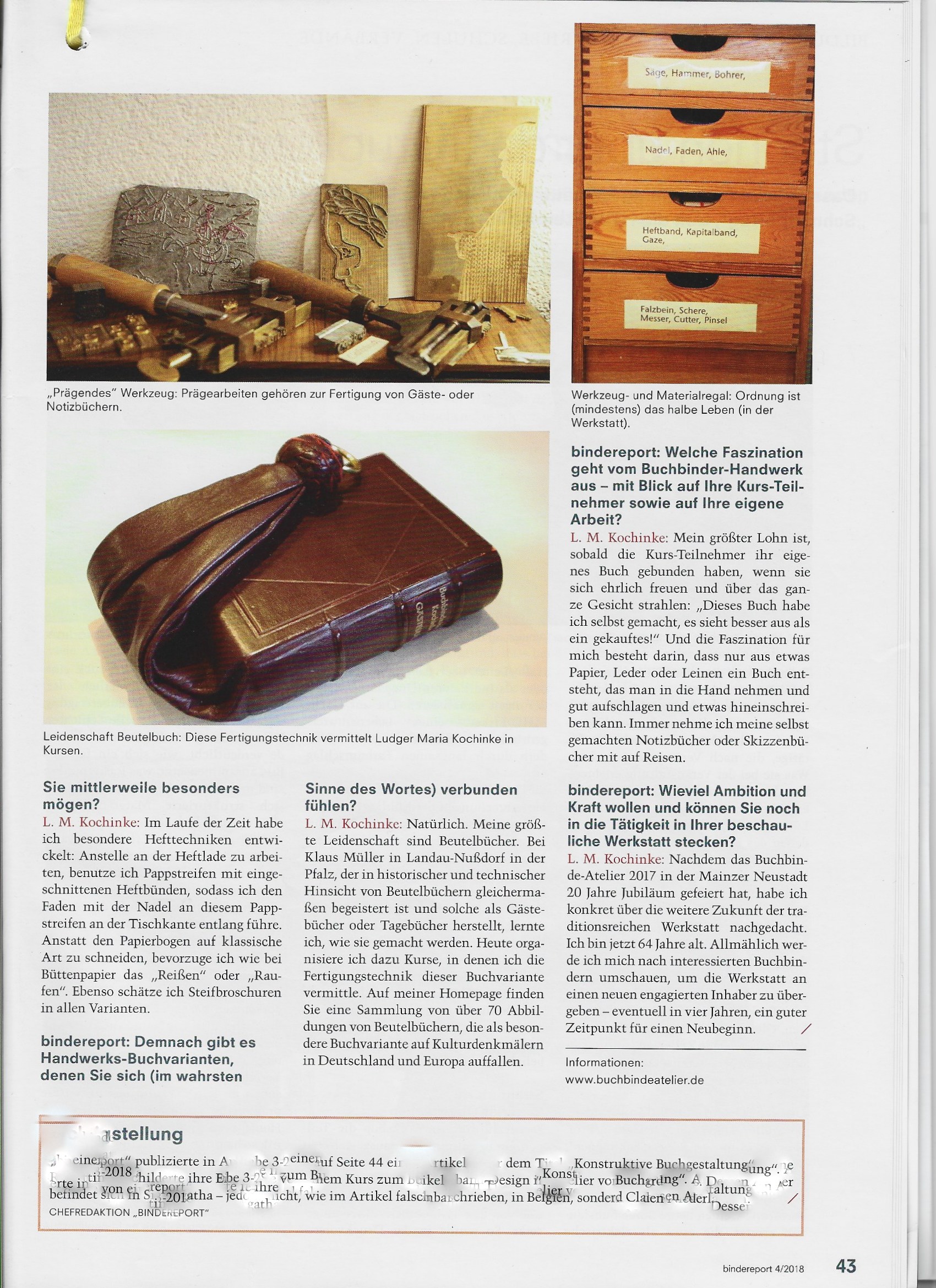 BuchbindeAtelier . Kochinke 
im bindereport
